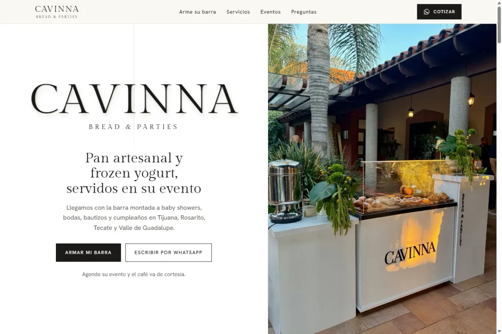 Ejemplo de página web para un negocio de barras de postres para eventos Ejemplo de página web para un negocio de barras de postres para eventos